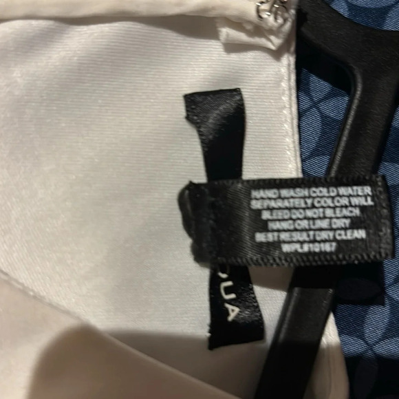 Aqua  white black lace trim loose fur A line mini dress - Picture 8 of 12